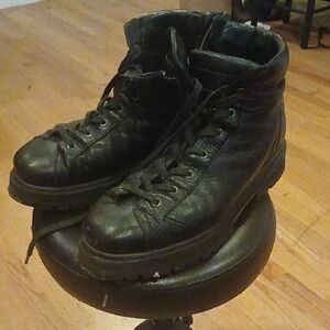 Santoni Black Leather Lace-Up Rugged Boots Deerskin Made In Italy